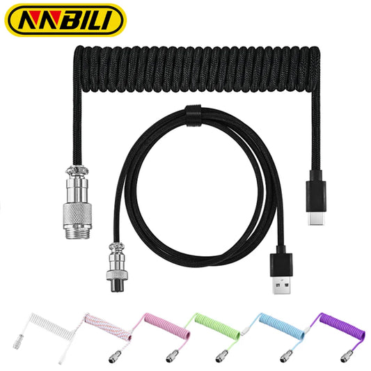 Cable en espiral NNBILI para teclado mecánico, con conector USB tipo C y aviador; accesorio para teclados gaming de escritorio.