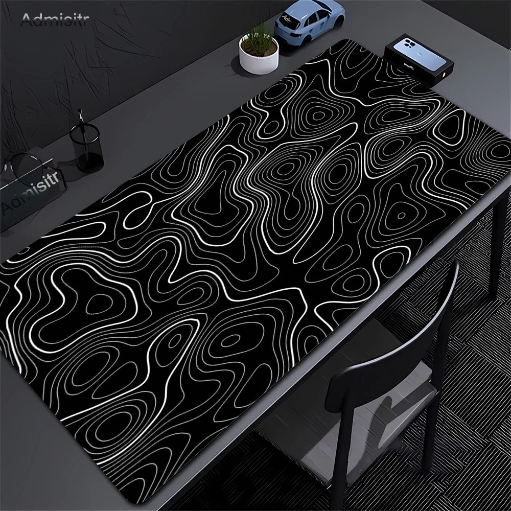 Alfombrilla Gamer XL CIFBUY – Diseño Topográfico Blanco y Negro, Perfecta para Shooters FPS y Óptima para Cualquier Ámbito