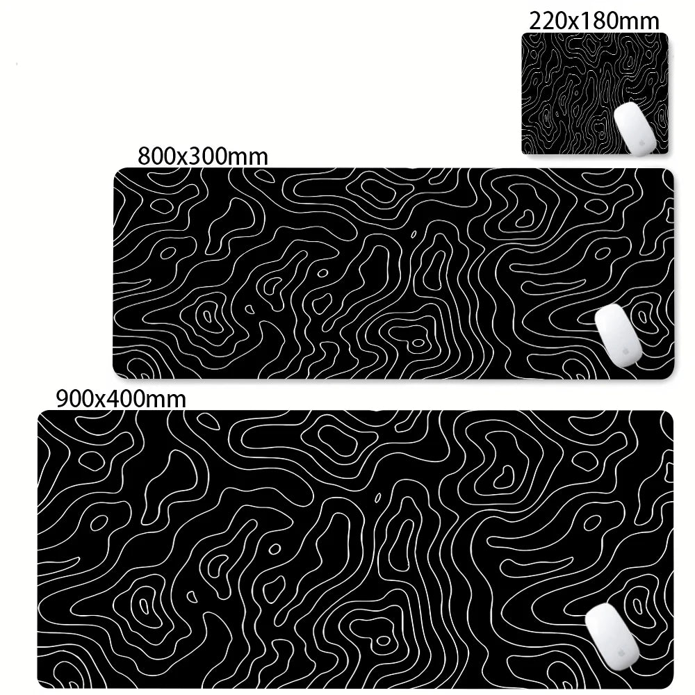 Alfombrilla Gamer XL CIFBUY – Diseño Topográfico Blanco y Negro, Perfecta para Shooters FPS y Óptima para Cualquier Ámbito