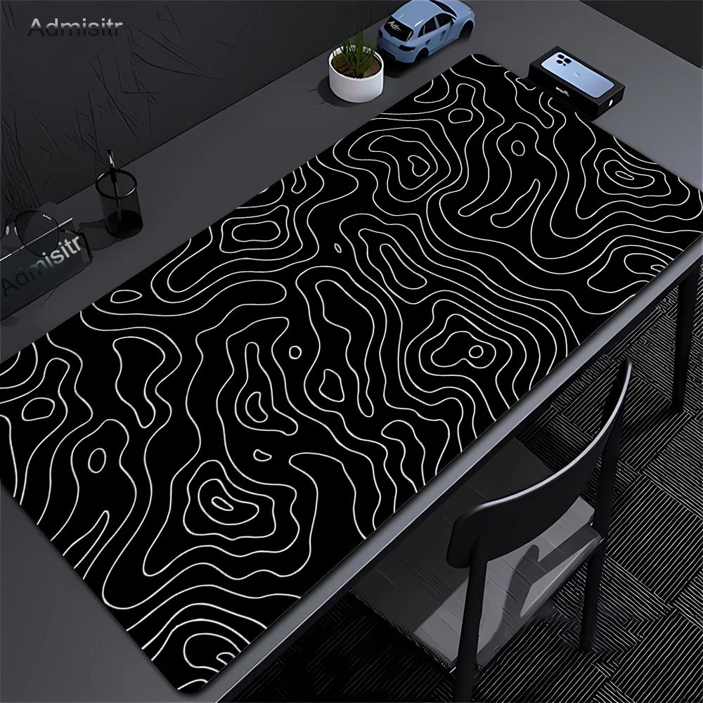 Alfombrilla Gamer XL CIFBUY – Diseño Topográfico Blanco y Negro, Perfecta para Shooters FPS y Óptima para Cualquier Ámbito