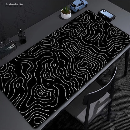 Alfombrilla Gamer XL CIFBUY – Diseño Topográfico Blanco y Negro, Perfecta para Shooters FPS y Óptima para Cualquier Ámbito